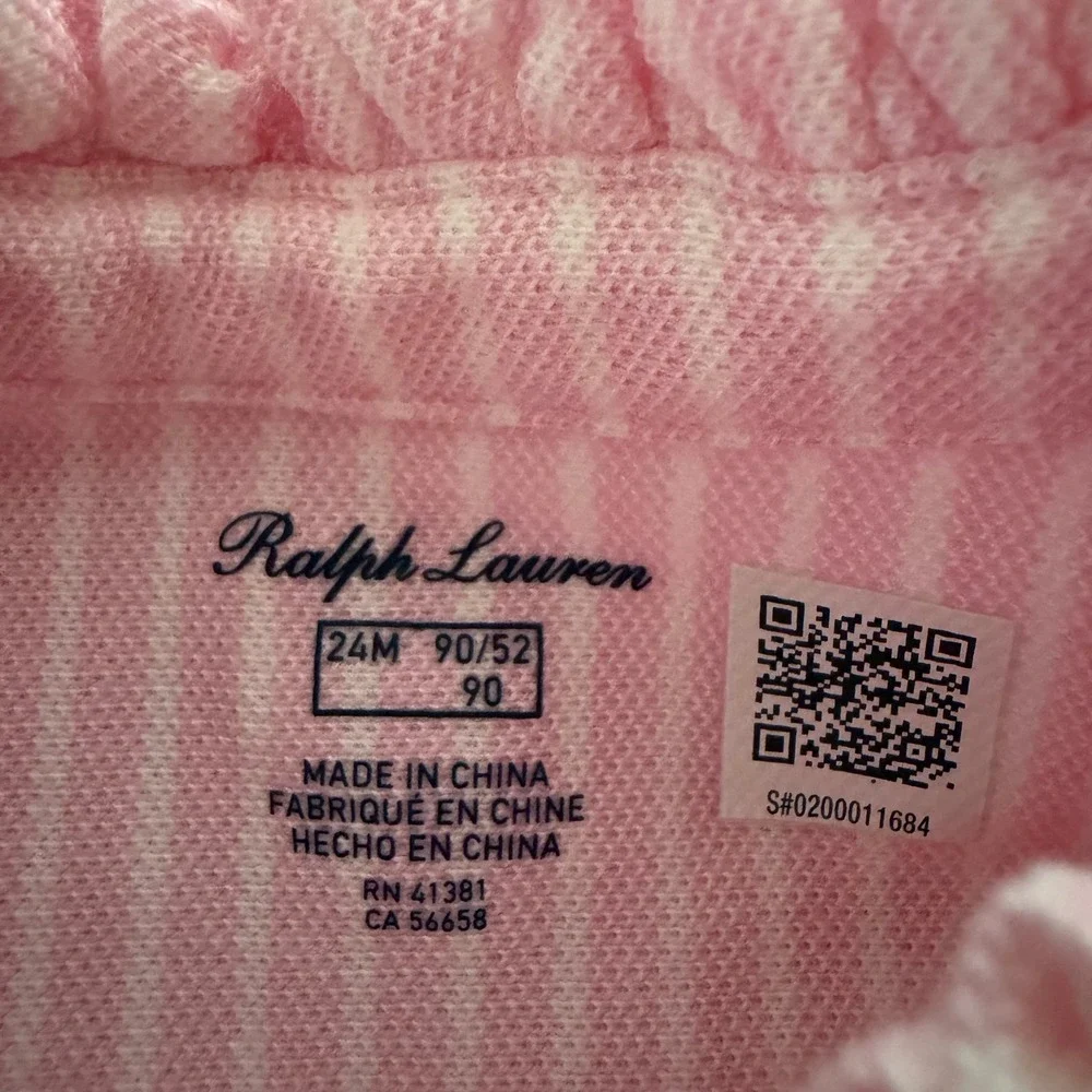 Ralph Lauren Baby Girls Pink White Stripe Tennis Bow Dress Bloomers‎ Set 24M NWT